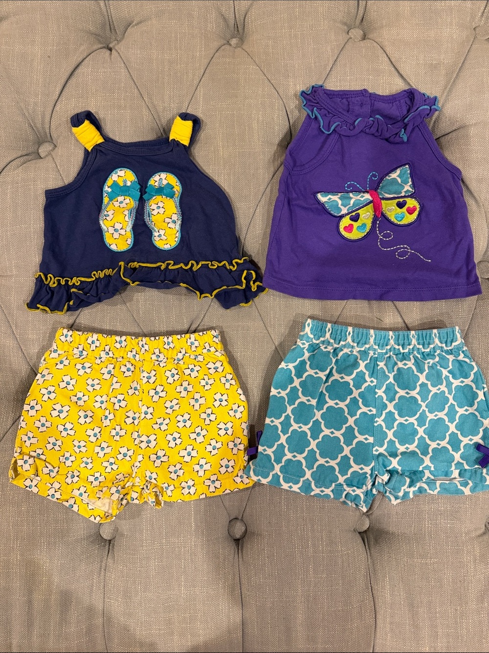 Kids Headquarters Navy, Purple, Yellow & Teal Girls Matching Tank & Shorts Set